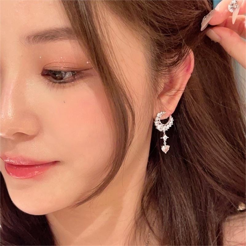 Chic Rhinestone Star Heart Earrings