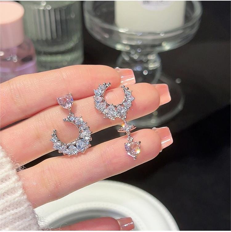 Chic Rhinestone Star Heart Earrings