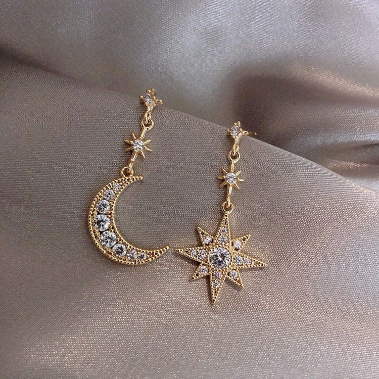 Chic Rhinestone Inlaid Moon Earrings