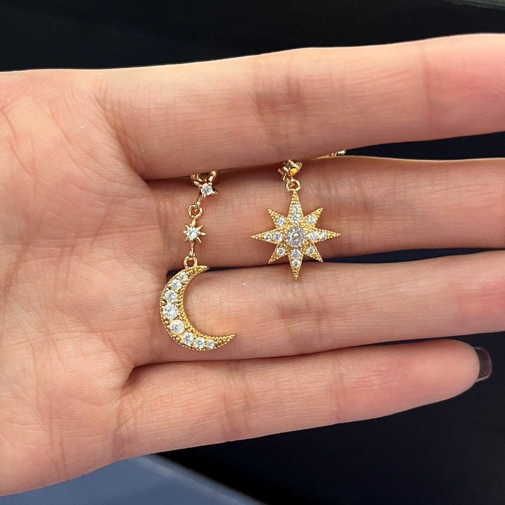 Chic Rhinestone Inlaid Moon Earrings