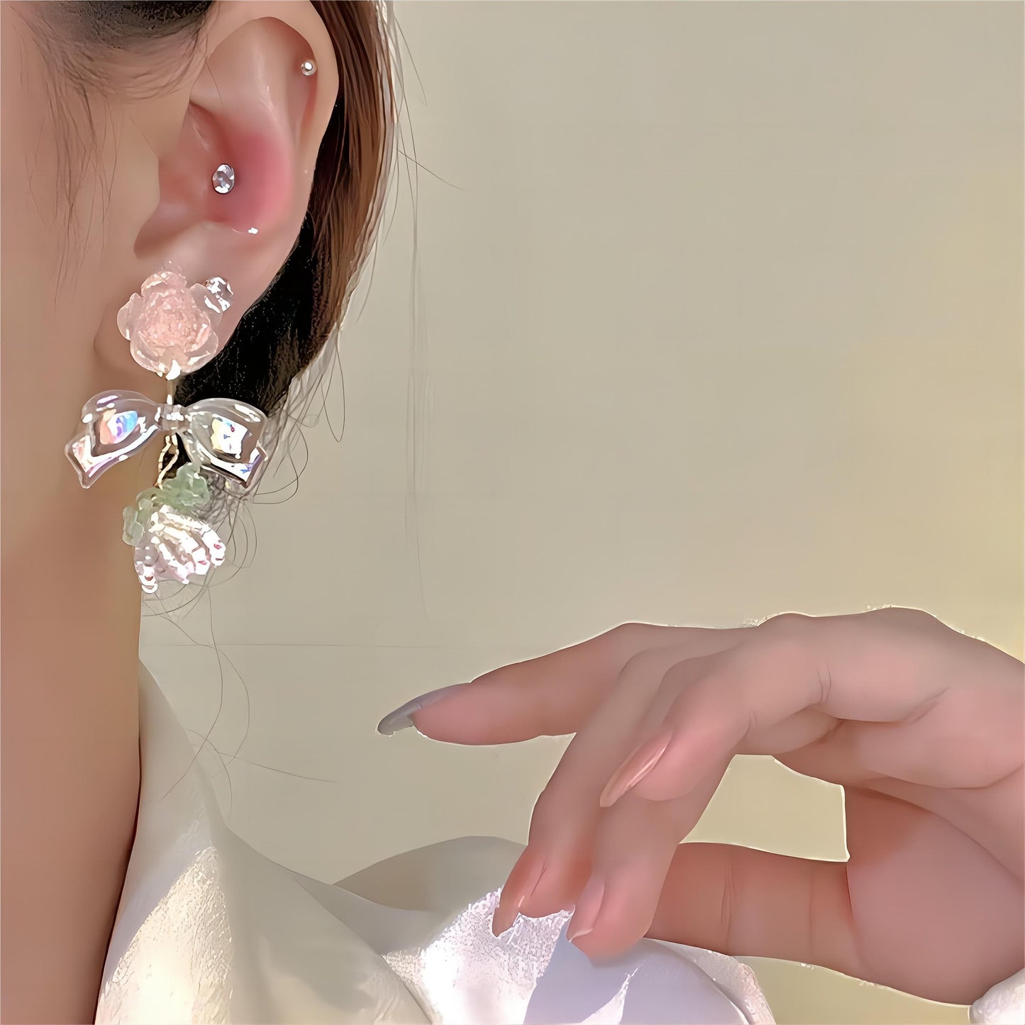 Floral Bowknot Rose Earrings