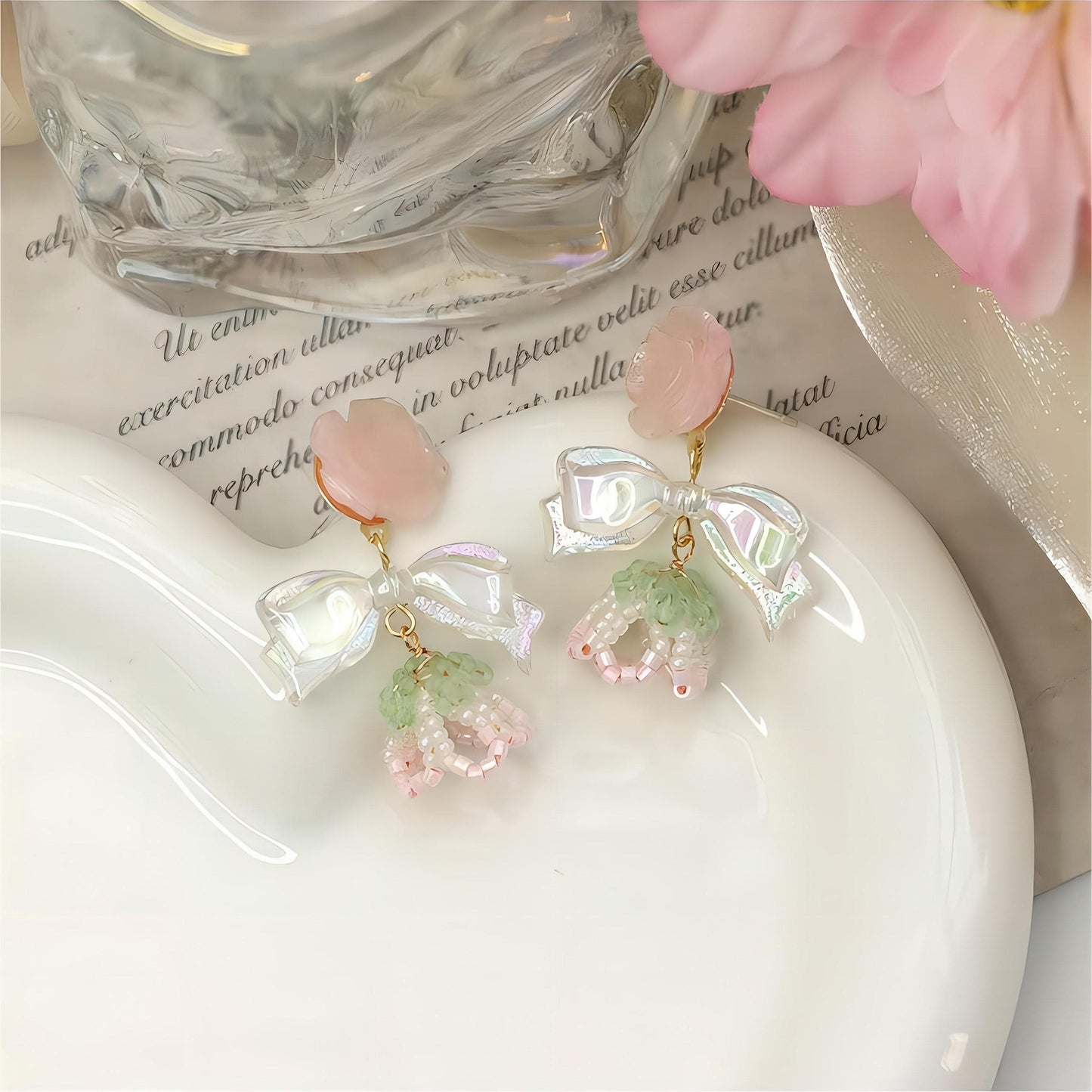 Floral Bowknot Rose Earrings