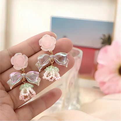 Floral Bowknot Rose Earrings