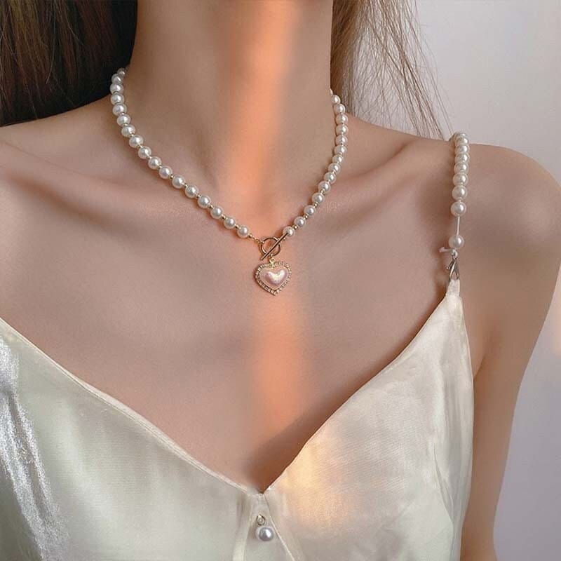 Heart Pendant Pearl Choker Necklace