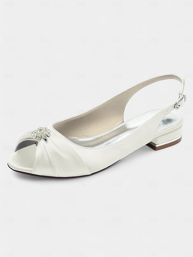 Satin Women's Wedding Crystal Heels with Slingback