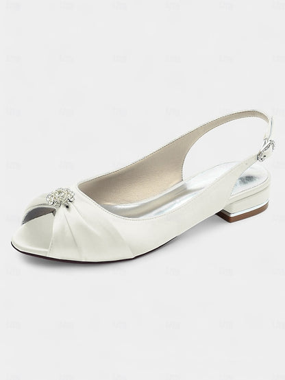 Satin Women's Wedding Crystal Heels with Slingback