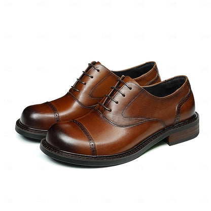 Toe Oxford First Dress Cap Shoes- Genuine Men's Leather