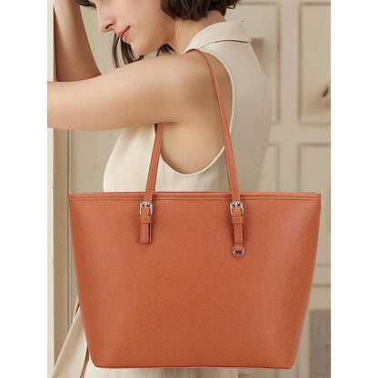 Faux Brown Leather Large Bag Classic Women's Tote -