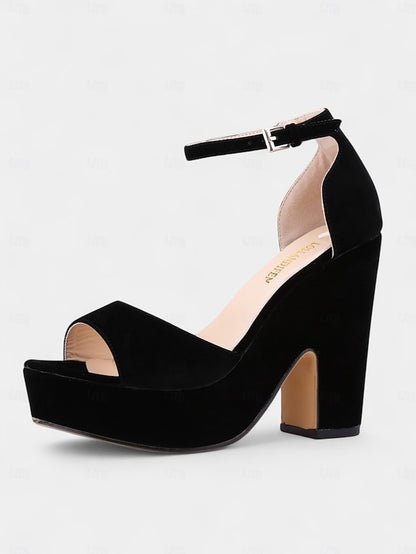 Suede Nude Sandals - Platform Women's Chunky Block Heel