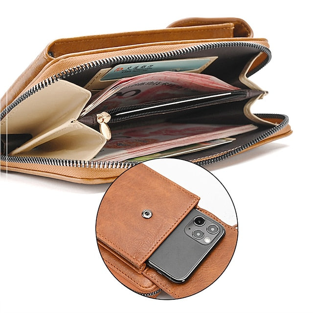 with Zipper Wallet Vintage Faux Crossbody Leather Women's