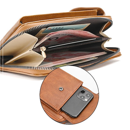 with Zipper Wallet Vintage Faux Crossbody Leather Women's