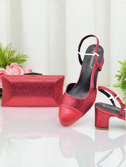 Heel Set Clutch and Gold Matching Block Sandals - Women's