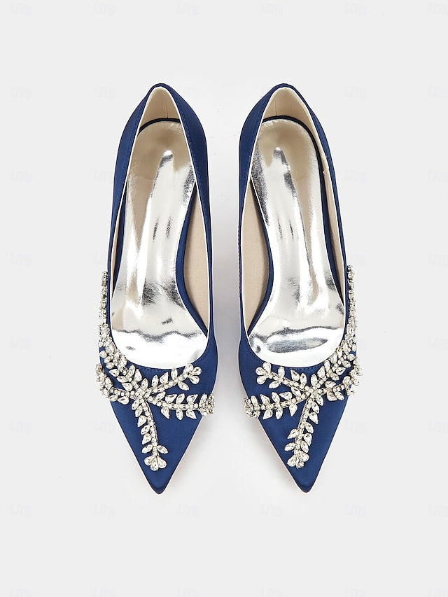 Heels Stiletto Satin Women's Rhinestone-Embellished –