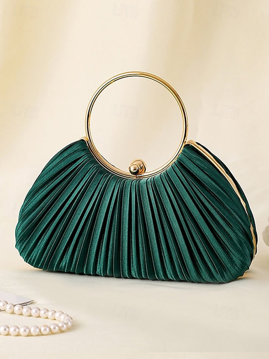 Ring Clutch Pleated - with Handle Elegant Gold Velvet Green