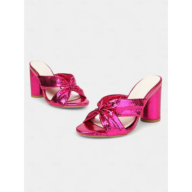 Women's Metallic Bridal Mules Bow with Pink – Design