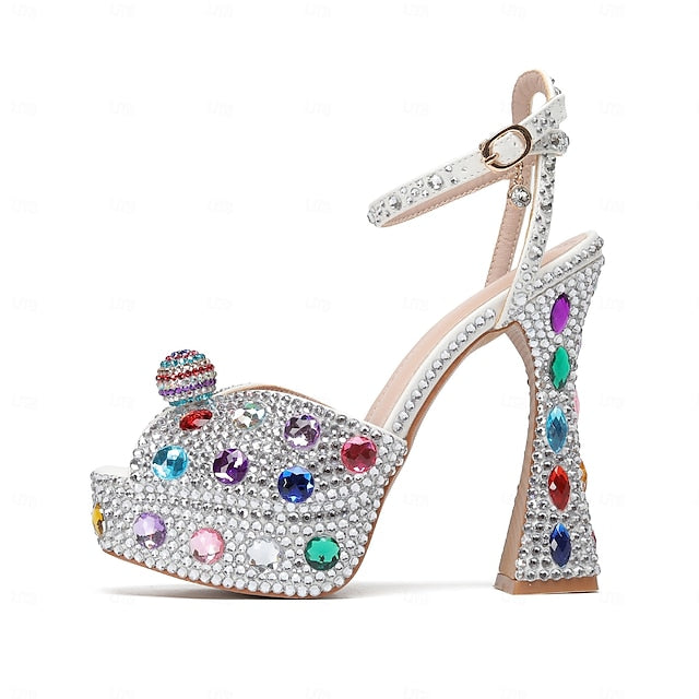 Sparkly Platform Sandals – Women's Rhinestone Colorful