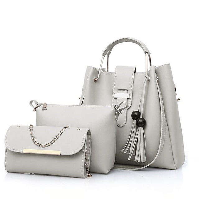 Leather Women's Set Tote 3-Piece Pink Faux - Handbag