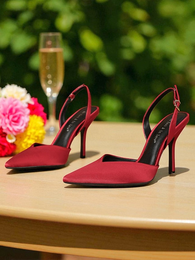 Women's Toe Elegant - Satin Pointed Heels Purple Slingback