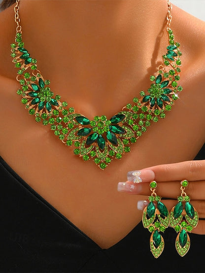 Jewelry Necklace Set Green – Crystal Statement Elegant