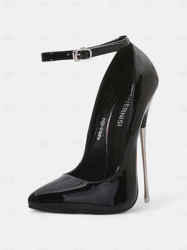 Patent Strap Red Women's Leather Ankle Heels with Stiletto