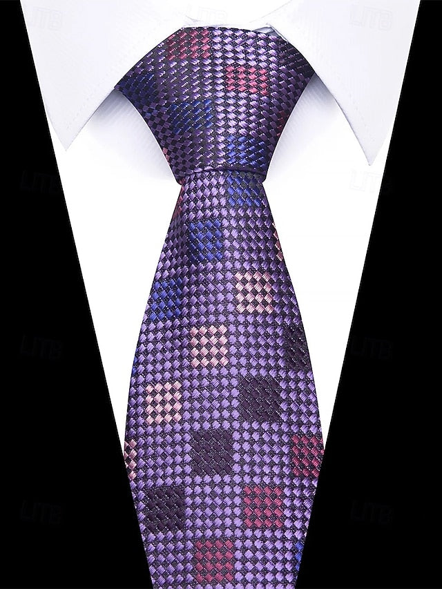 Set Checkered Men's Purple – Square Silk Tie and Pocket