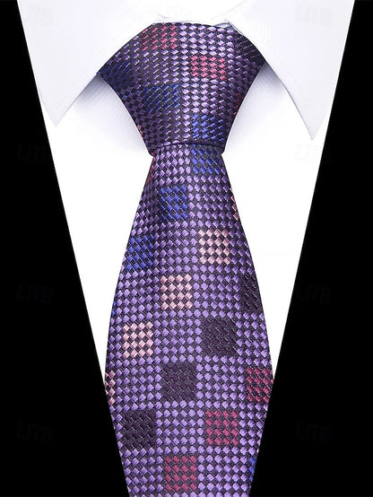 Set Checkered Men's Purple – Square Silk Tie and Pocket