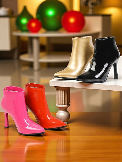 Fur Boots Heel Faux Women's Gold Ankle Lining Stiletto with