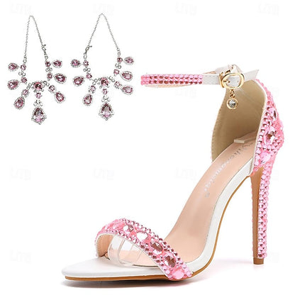 Matching Ankle with Rhinestone Stiletto Women's Green Heels