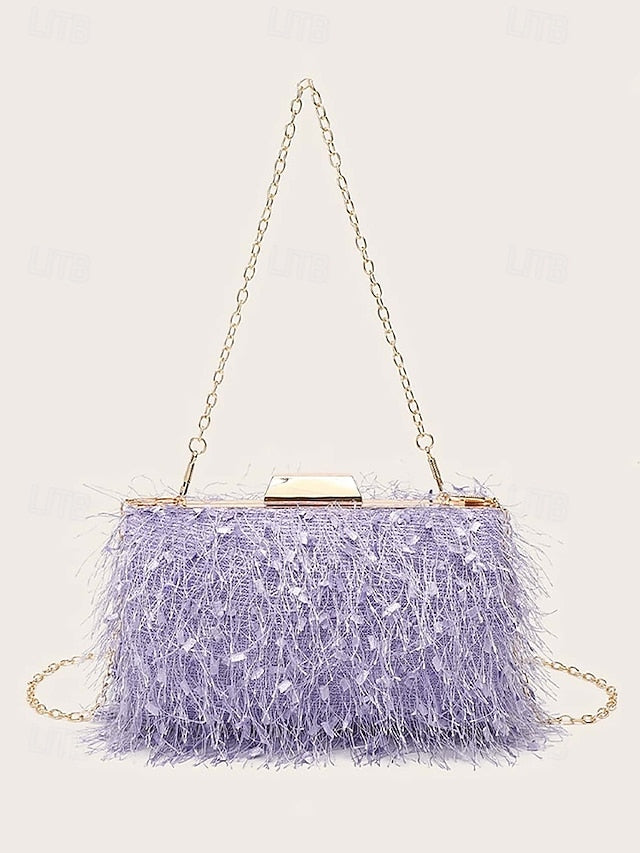 Women's Evening with Feathered Clutch Chic Strap Chain