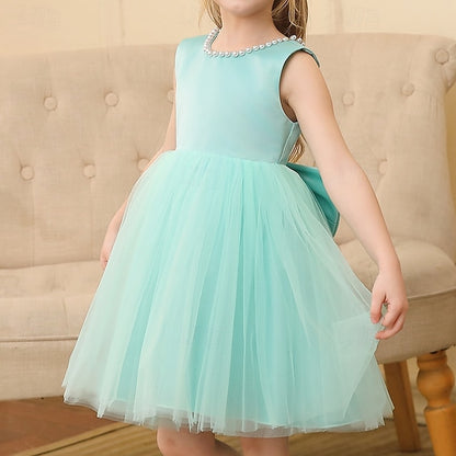 Dress Party Color Kids Girls' Sleeveless Wedding Solid