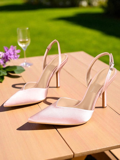 Women's Toe Elegant - Satin Pointed Heels Purple Slingback