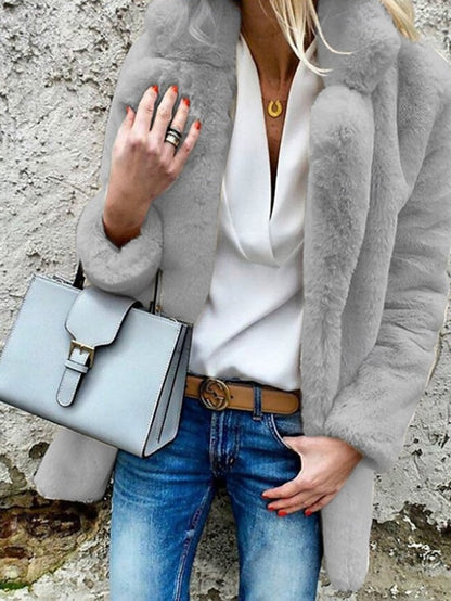 Comfortable Going Plain Women's Coat Fur Collar Casual Warm