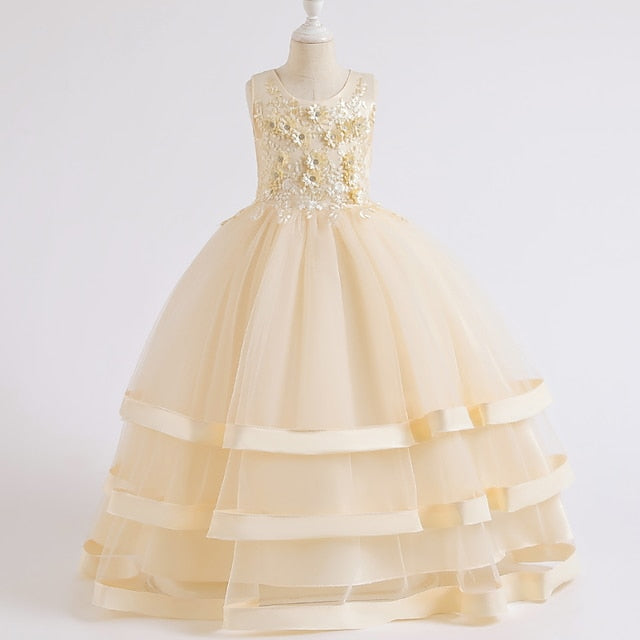 Wedding Solid Sleeveless Kids Colored Party Dress Girls'
