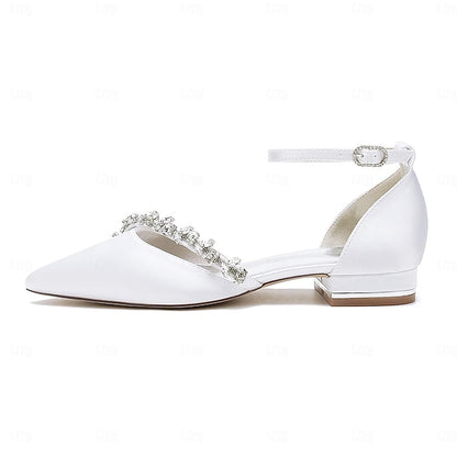 Pointed Elegant Women's Toe – Flats Wedding White Satin