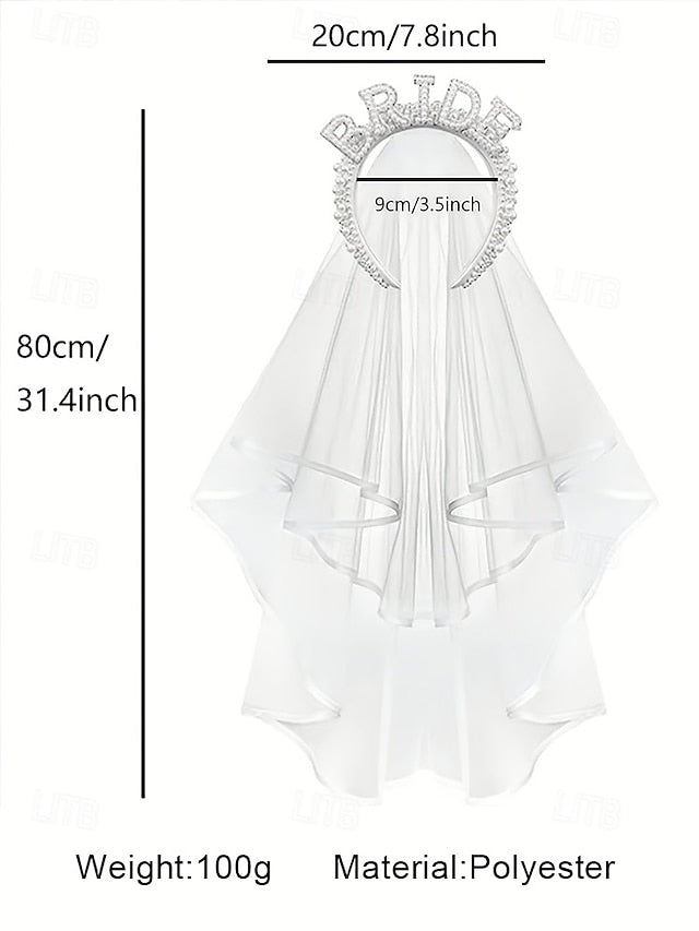 with Veil Pearl-Embellished Headband 'BRIDE' –