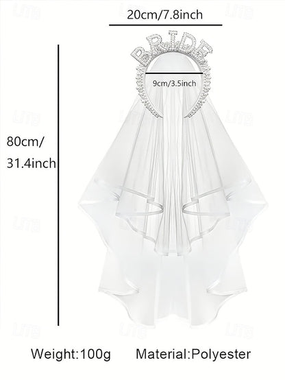 with Veil Pearl-Embellished Headband 'BRIDE' –