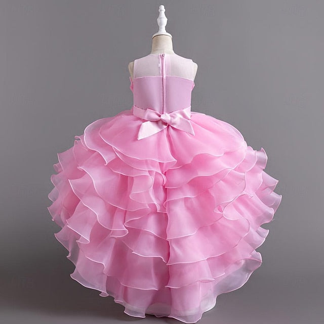 Kids Party Girls' Solid Flower Color Sequin Dress