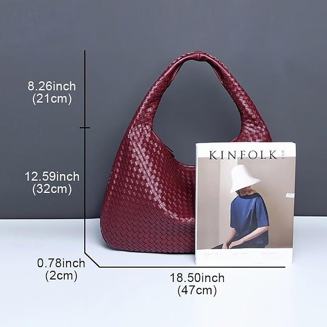 Chic Burgundy Hobo Woven Leather – Bag Women's Faux