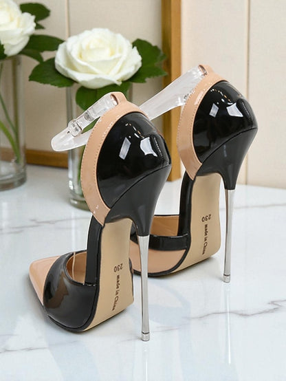 Patent Leather Red Stiletto and Toe Women's Black Pointed