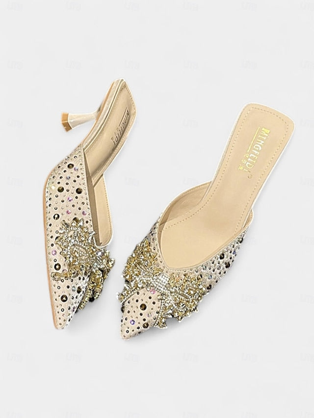 Rhinestone Mules Women's - Toe Glitter Slip-On Pointed