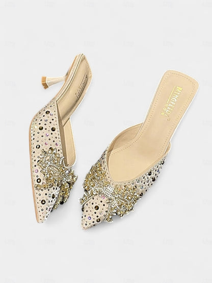 Rhinestone Mules Women's - Toe Glitter Slip-On Pointed