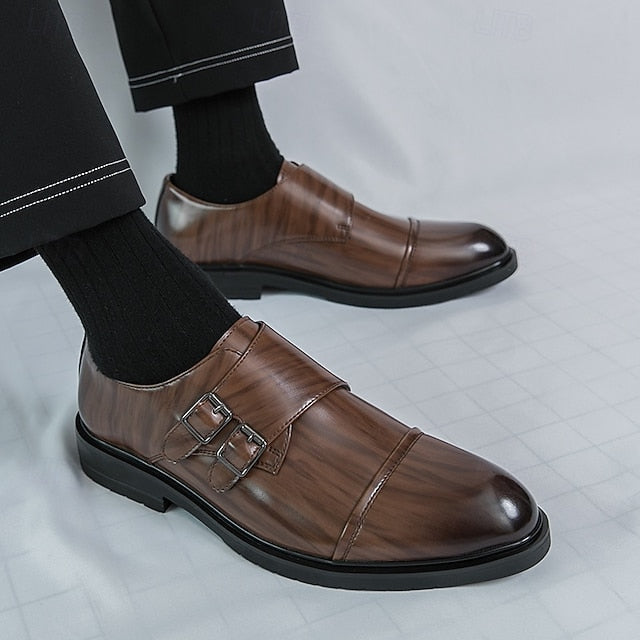Shoes Strap Brown Faux Monk Double Leather – Men's