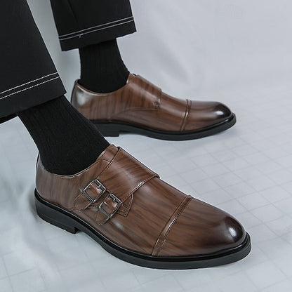 Shoes Strap Brown Faux Monk Double Leather – Men's