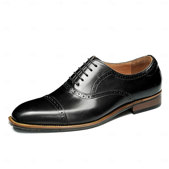 with Leather Men's Light Genuine Brown Oxford Shoes Wingtip