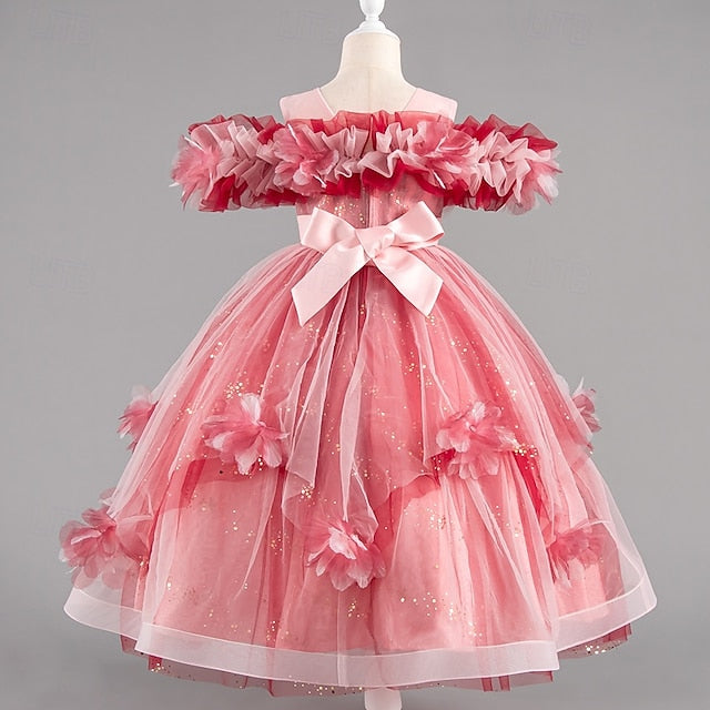 Flower Kids Sleeve Wedding Special Girls' Party Dress Short