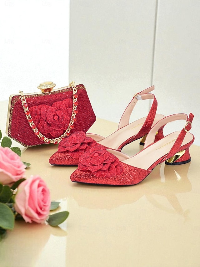 Glitter Evening and Slingback Matching Women's Clutch Heels