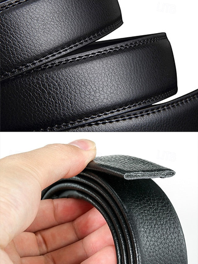 with Elegant Adjustable Black Leather Men's Belt Metal