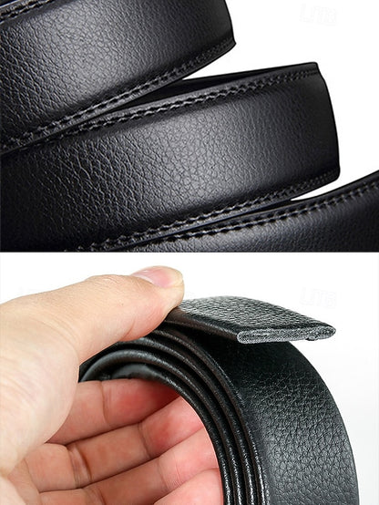 with Elegant Adjustable Black Leather Men's Belt Metal