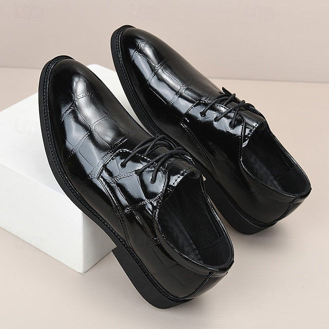 Leather Crocodile-Pattern Shoes Men's Brown