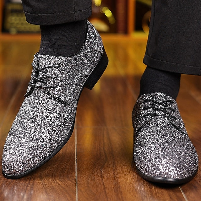 – Shoes Purple Bold Statement Lace-up Glitter Party Men's